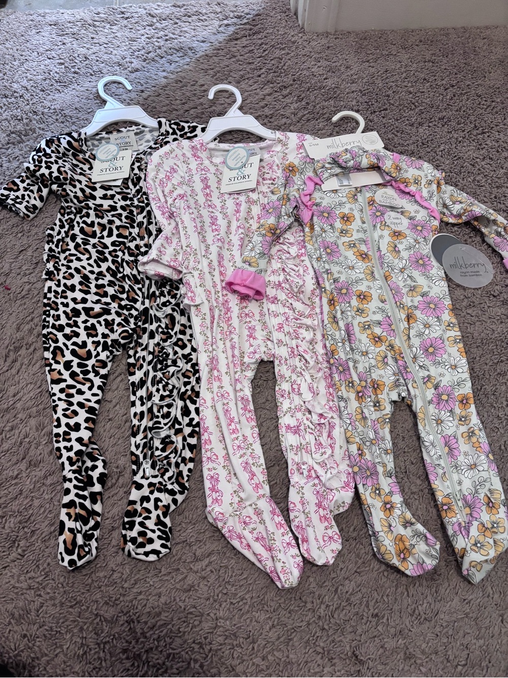 Mix & Match Girls' Footed One-Piece Pack - Pink, Black, Cream